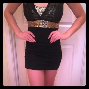 Party Dress, black with gold sequins NWOT